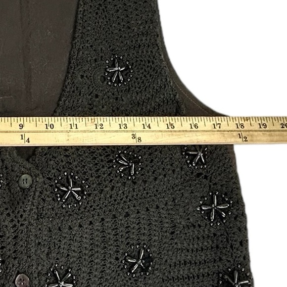Cotton Express Black Crocheted Beaded Vest Sweater Cardigan SZ M - Picture 3 of 5